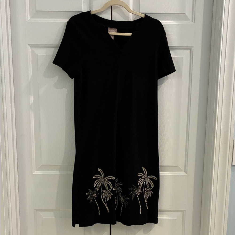 Chico's Black Dress with Palm Tree Embroidery
